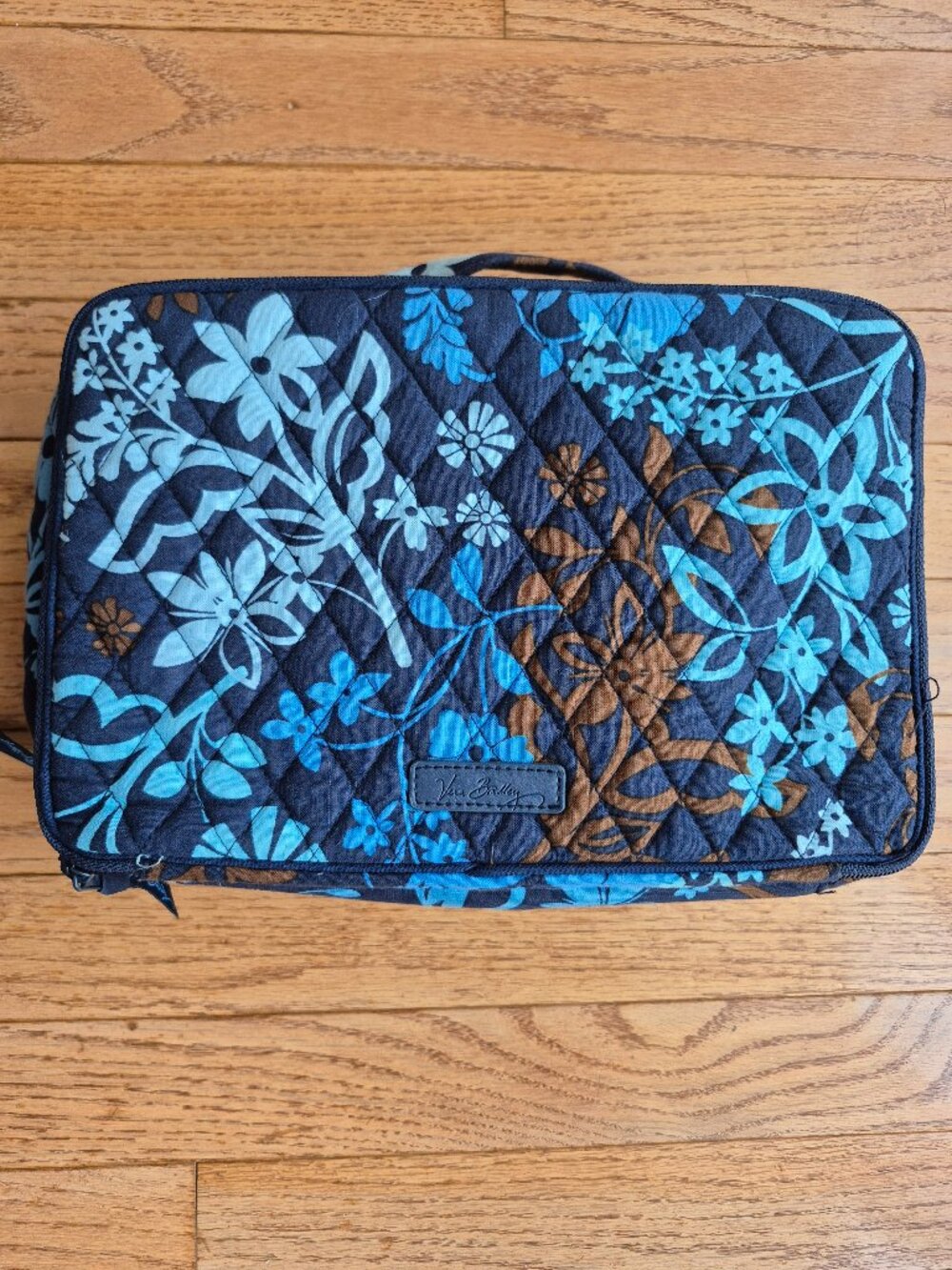 Vera Bradley Double Zip Brush Cosmetic Vanity Bag Java Blue Floral - Picture 2 of 12